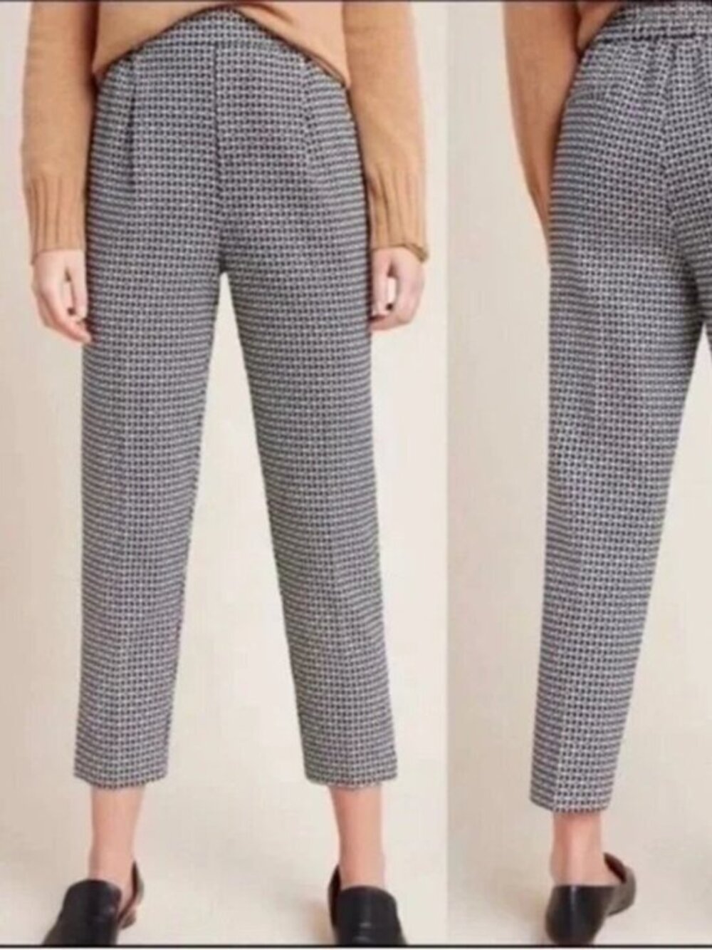 Anthropologie Larkin Jacquard Trouser Pants in Black Motif Size S